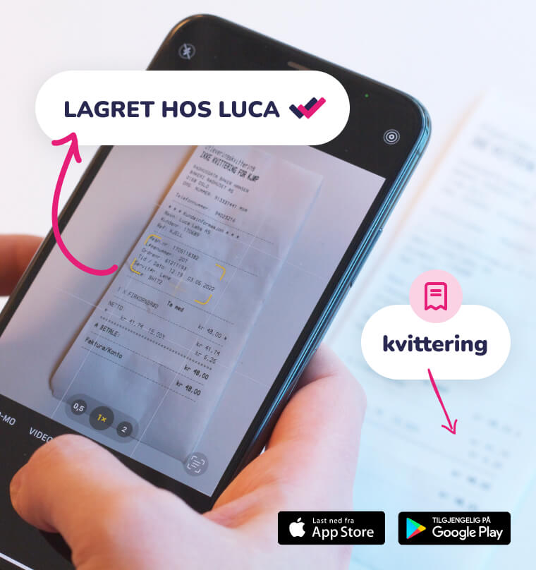Ta bilde av kvitteringene og få utgiften bokført på 1-2-3